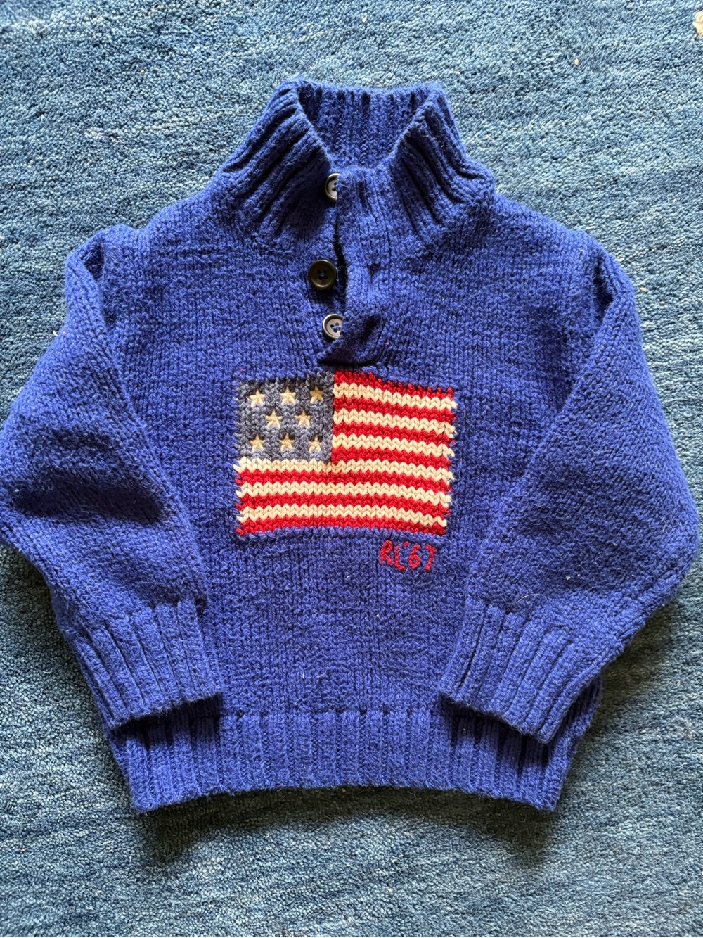 Ralph Lauren Blue Knit Sweater with American Flag